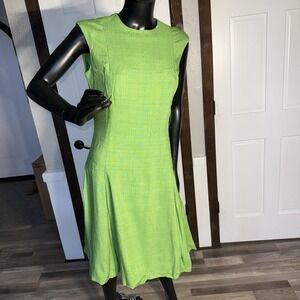 Vintage 1960s House Of Brunel Princess Dress Lime Green Linen ILGWU Mod MCM✅desc